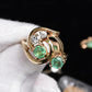 IGI Certified 14K Yellow Gold Ring with 0.70ct Natural Emeralds 0.25ct Diamonds