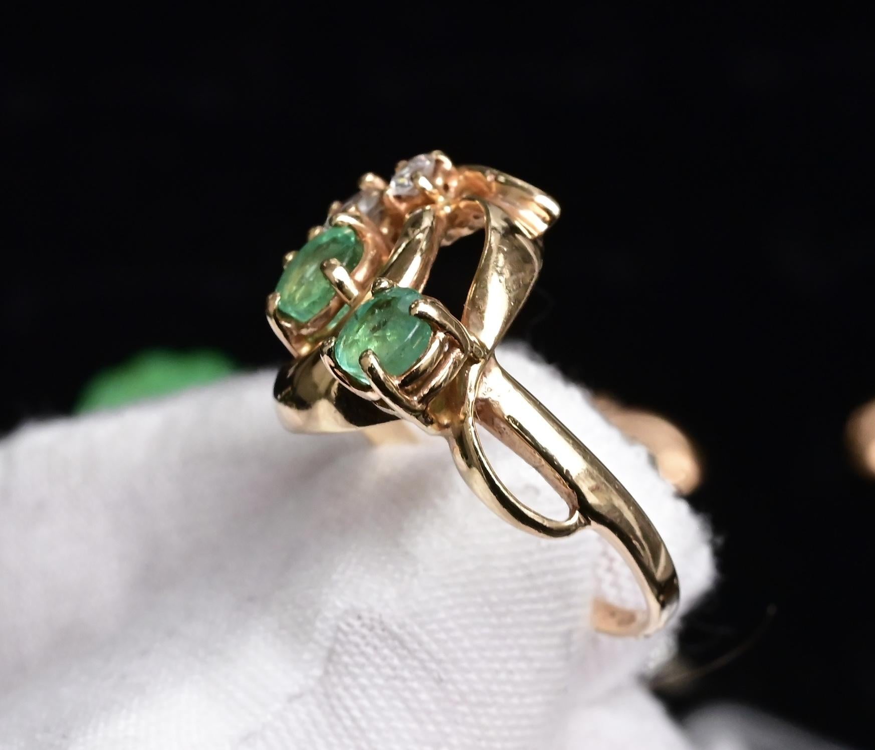IGI Certified 14K Yellow Gold Ring with 0.70ct Natural Emeralds 0.25ct Diamonds