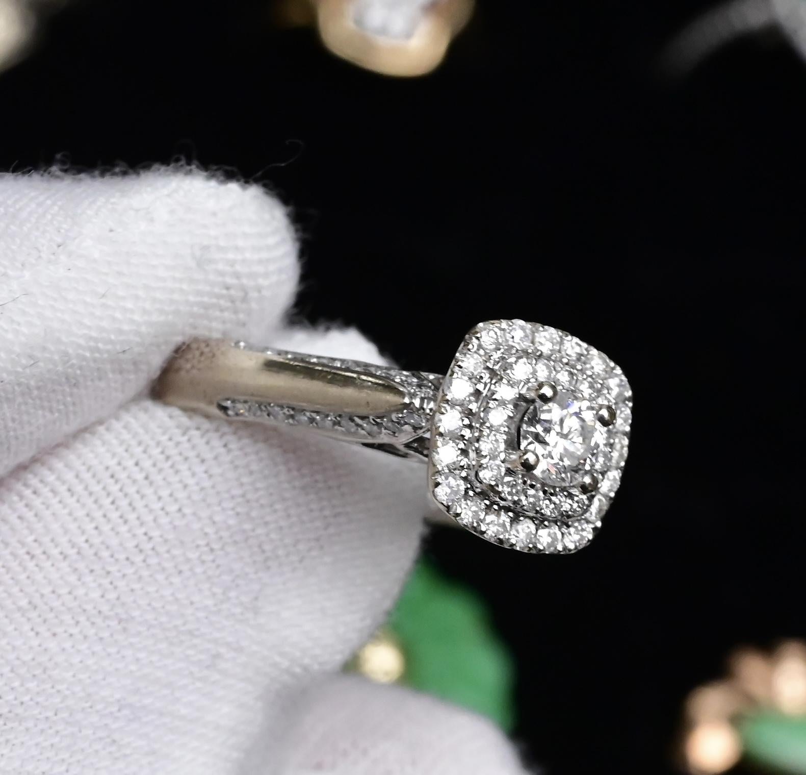 IGI Certified 10K White Gold Ring Natural Diamond & Sapphire Halo Size 6.75