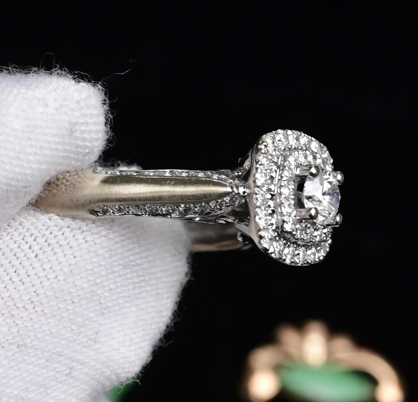 IGI Certified 10K White Gold Ring Natural Diamond & Sapphire Halo Size 6.75