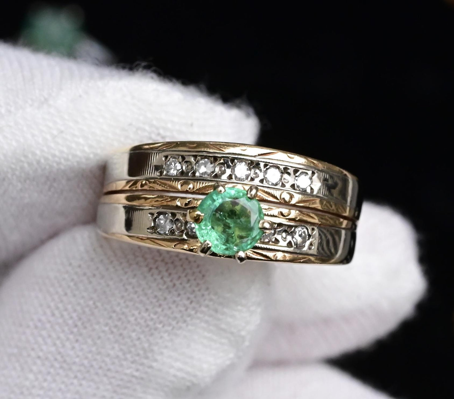 14K Two-Tone Gold Emerald & Diamond Ring, IGI Certified, 5.01g
