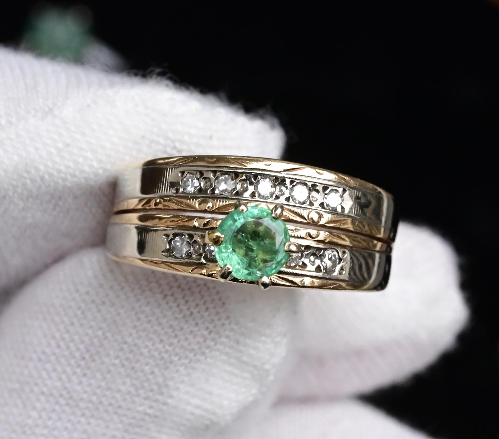 14K Two-Tone Gold Emerald & Diamond Ring, IGI Certified, 5.01g