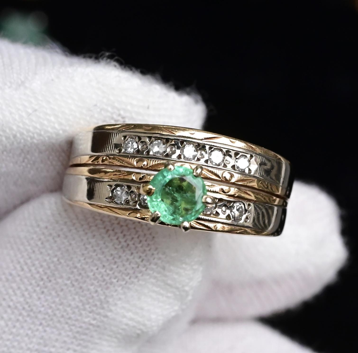 14K Two-Tone Gold Emerald & Diamond Ring, IGI Certified, 5.01g