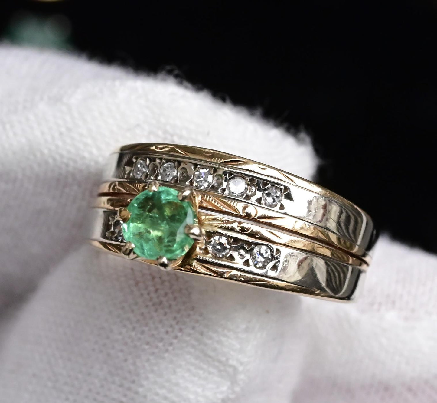 14K Two-Tone Gold Emerald & Diamond Ring, IGI Certified, 5.01g