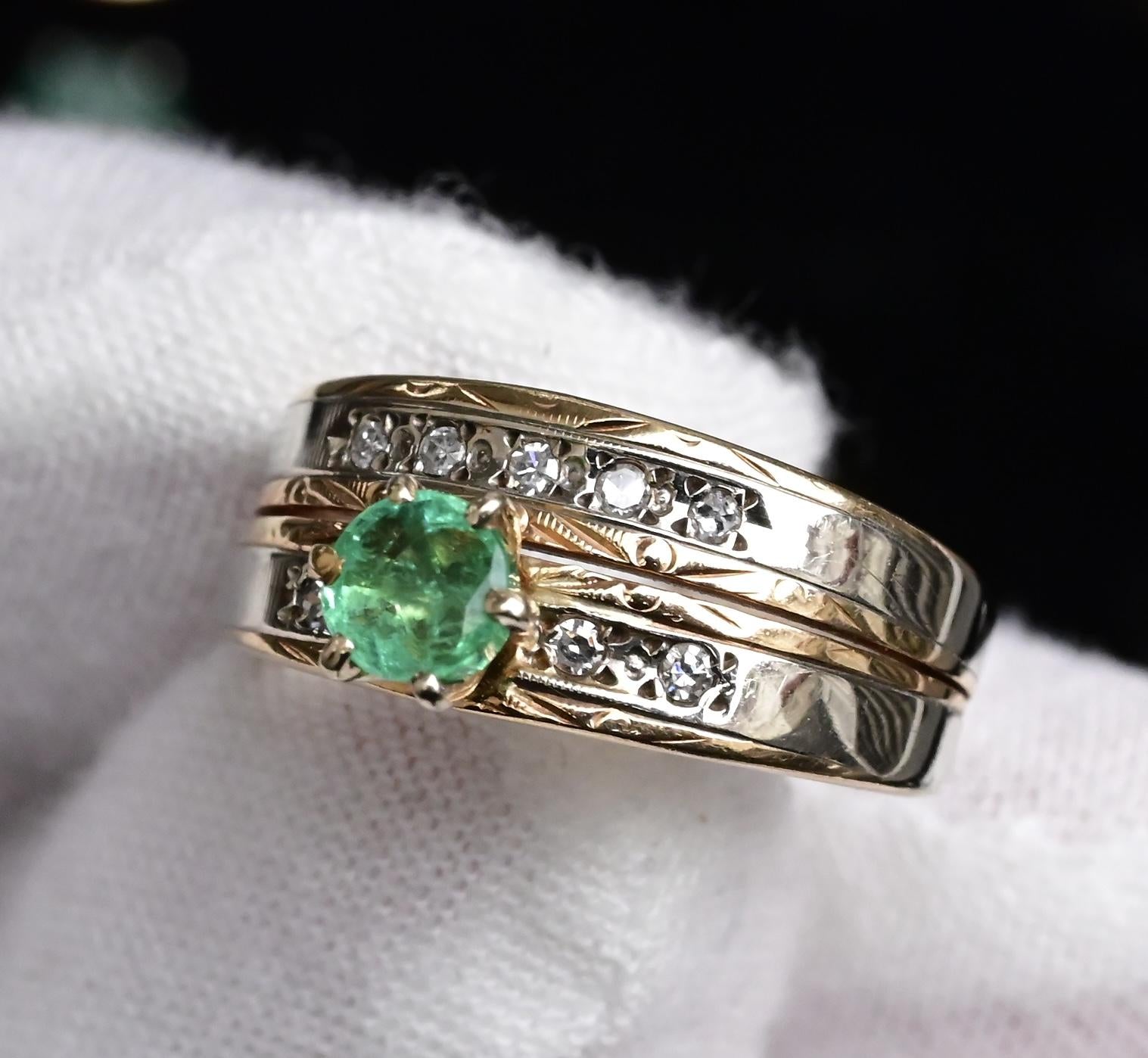 14K Two-Tone Gold Emerald & Diamond Ring, IGI Certified, 5.01g