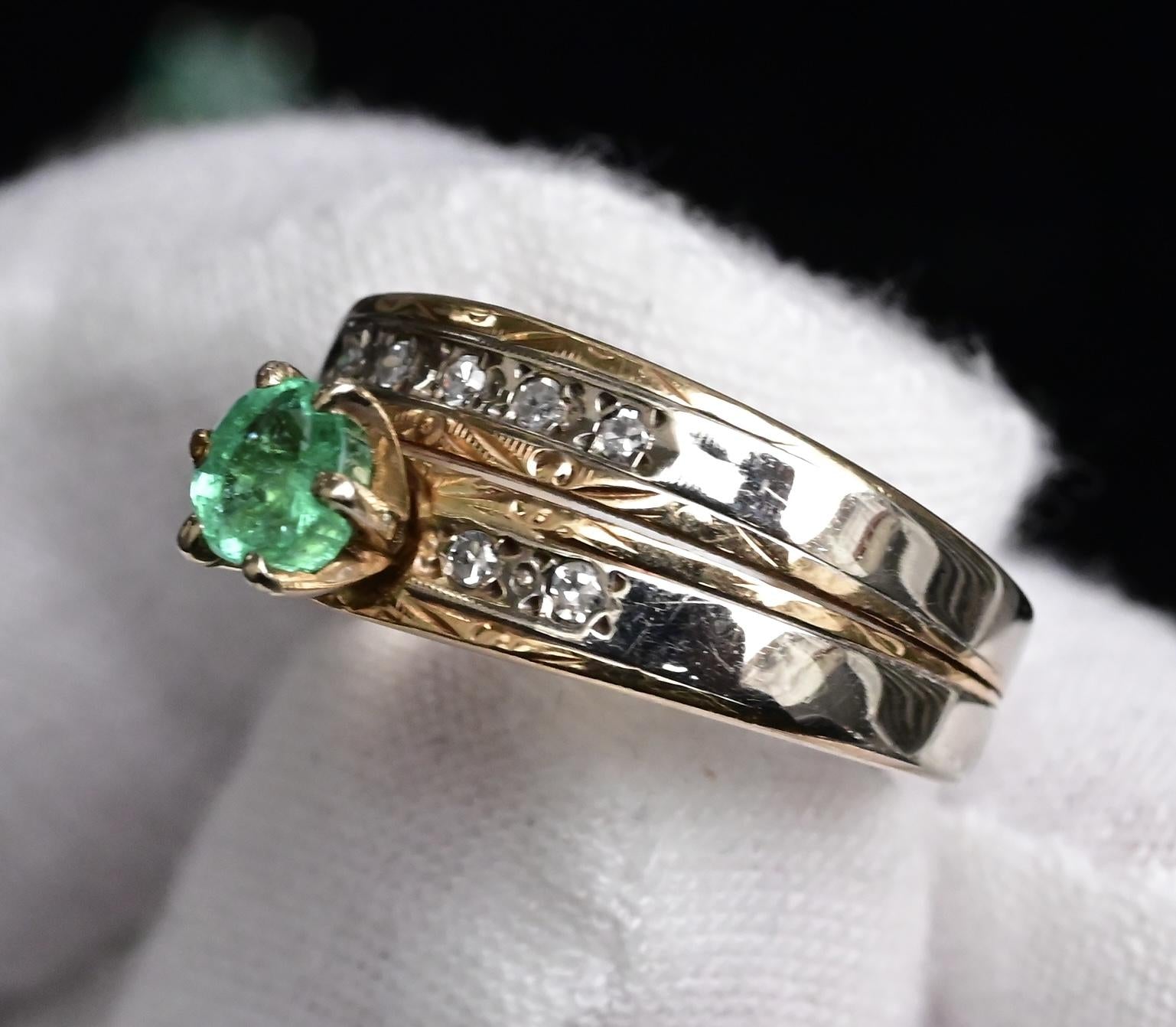 14K Two-Tone Gold Emerald & Diamond Ring, IGI Certified, 5.01g