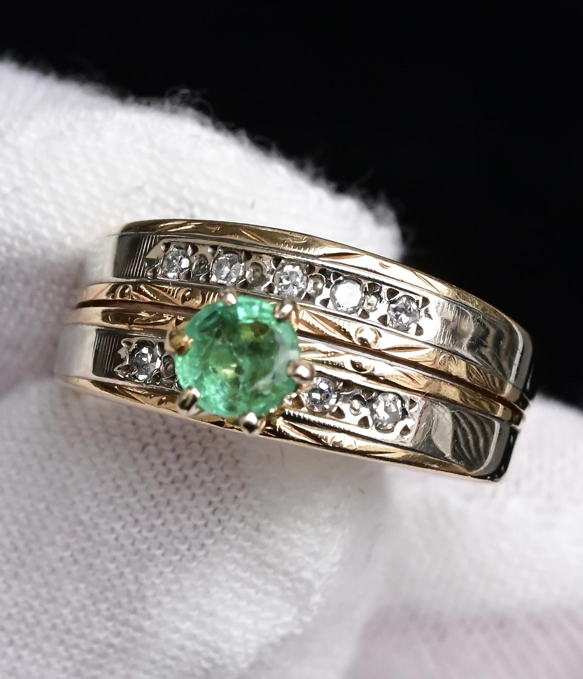14K Two-Tone Gold Emerald & Diamond Ring, IGI Certified, 5.01g