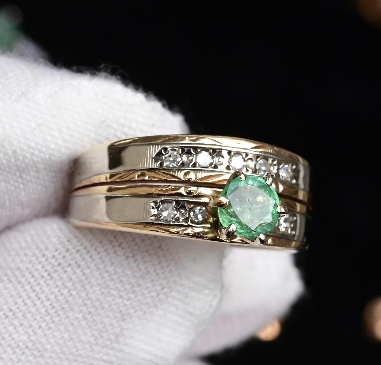 14K Two-Tone Gold Emerald & Diamond Ring, IGI Certified, 5.01g