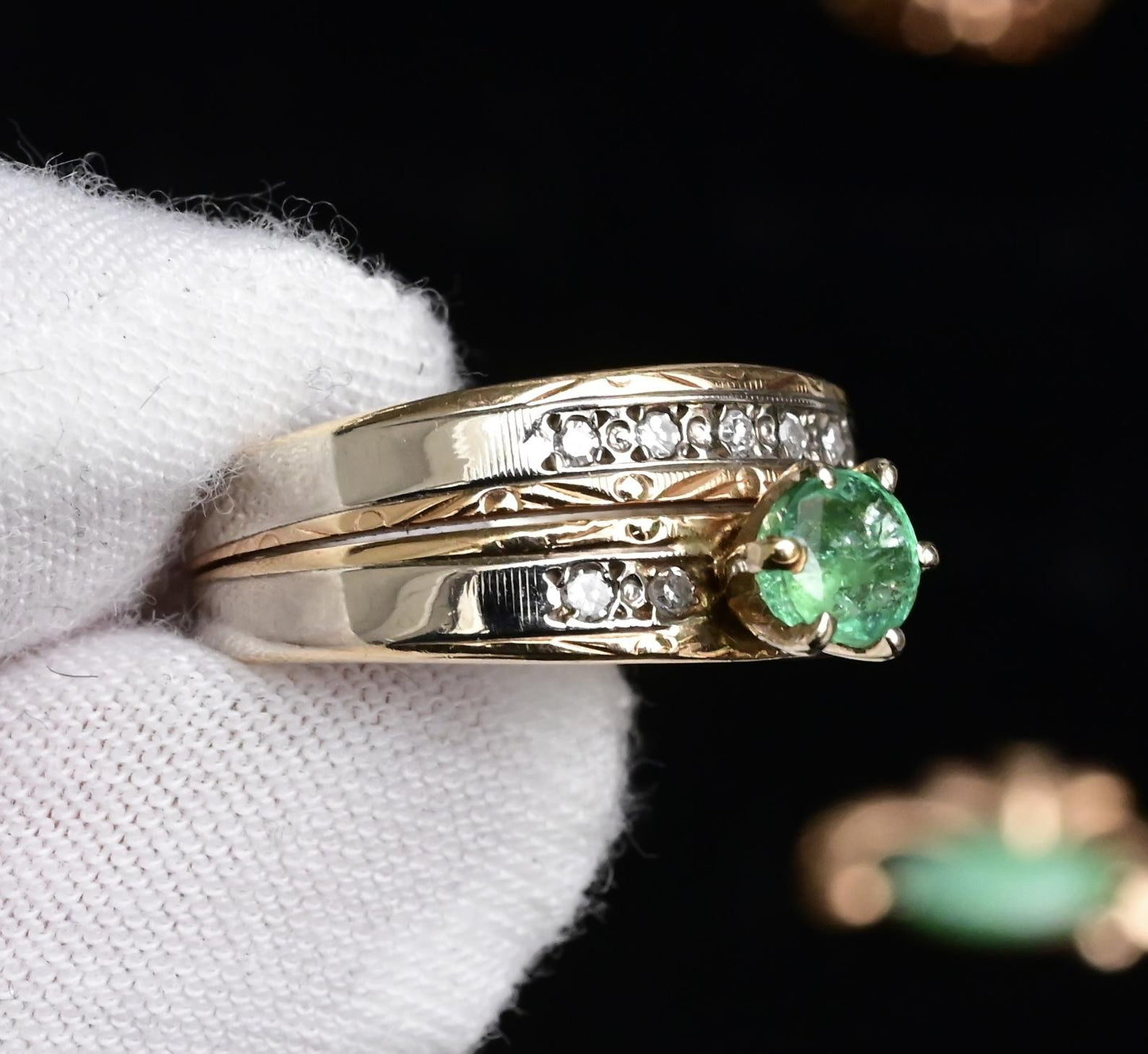 14K Two-Tone Gold Emerald & Diamond Ring, IGI Certified, 5.01g