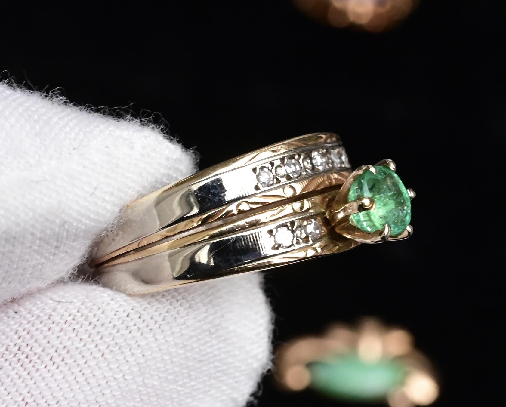 14K Two-Tone Gold Emerald & Diamond Ring, IGI Certified, 5.01g