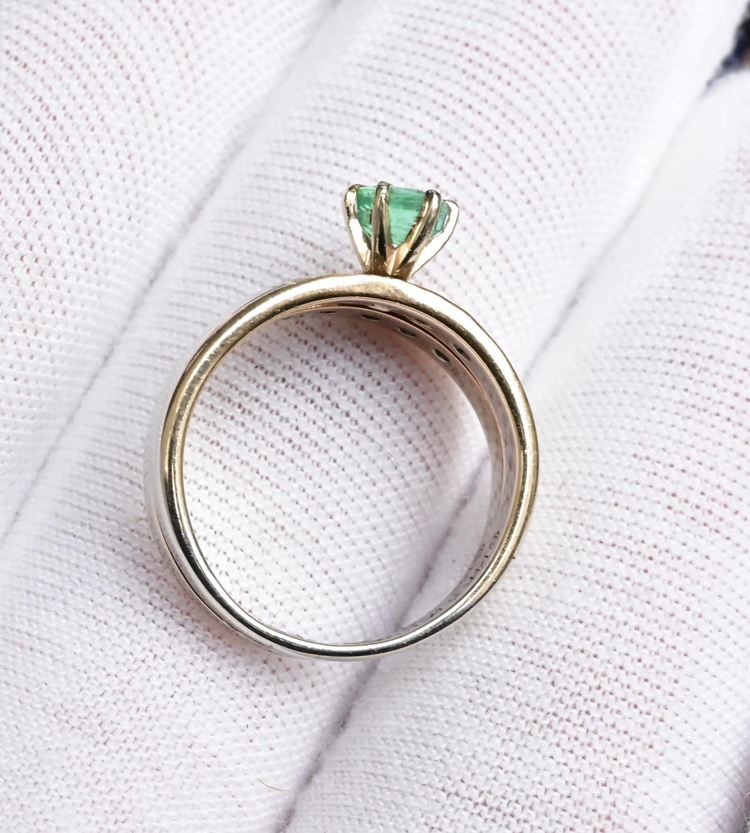 14K Two-Tone Gold Emerald & Diamond Ring, IGI Certified, 5.01g