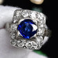 Art Deco 14K White Gold Diamond & Sapphire Ring Size 5 IGI Certified