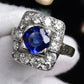 Art Deco 14K White Gold Diamond & Sapphire Ring Size 5 IGI Certified