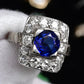 Art Deco 14K White Gold Diamond & Sapphire Ring Size 5 IGI Certified