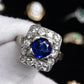 Art Deco 14K White Gold Diamond & Sapphire Ring Size 5 IGI Certified