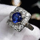 Art Deco 14K White Gold Diamond & Sapphire Ring Size 5 IGI Certified