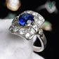 Art Deco 14K White Gold Diamond & Sapphire Ring Size 5 IGI Certified