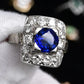 Art Deco 14K White Gold Diamond & Sapphire Ring Size 5 IGI Certified