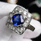 Art Deco 14K White Gold Diamond & Sapphire Ring Size 5 IGI Certified