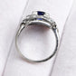 Art Deco 14K White Gold Diamond & Sapphire Ring Size 5 IGI Certified