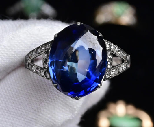 Rare Art Deco Period Sapphire & Diamond Ring With IGI Report