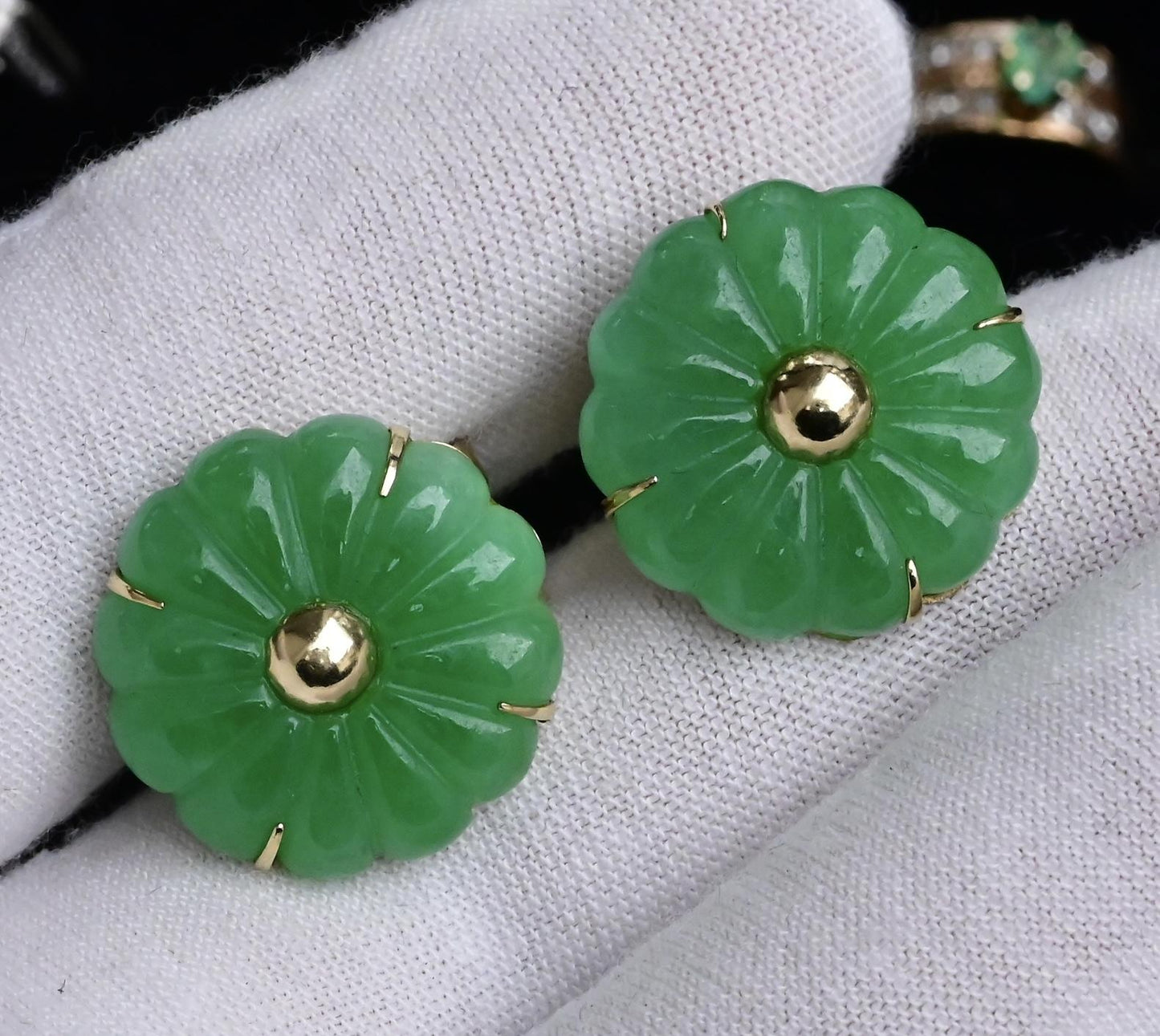 14K Yellow Gold Natural Jade Jadeite Earrings 6.4 DWT IGI Certified