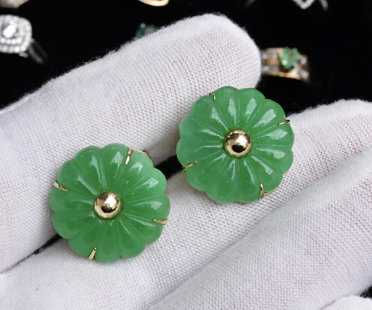 14K Yellow Gold Natural Jade Jadeite Earrings 6.4 DWT IGI Certified