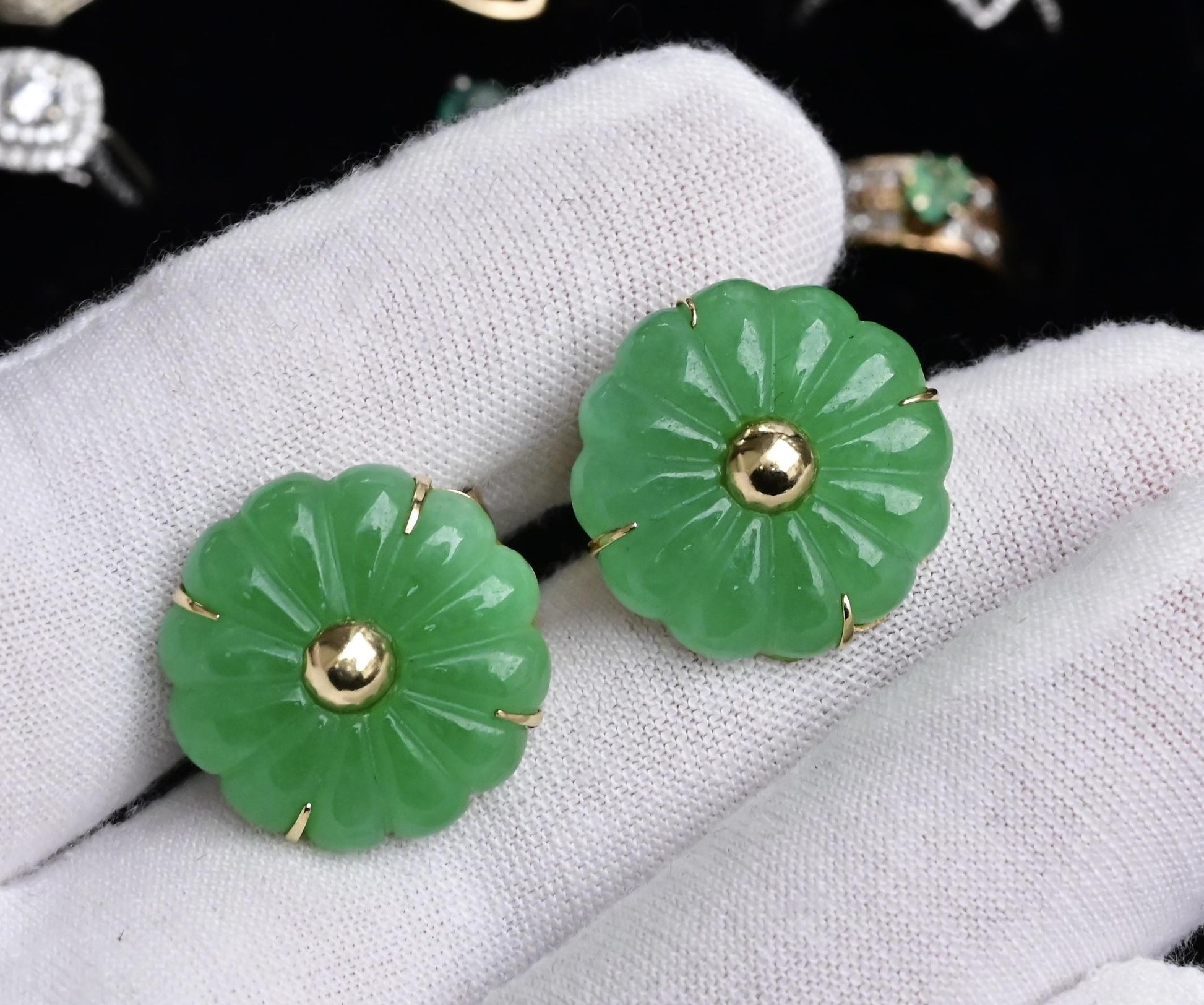 14K Yellow Gold Natural Jade Jadeite Earrings 6.4 DWT IGI Certified