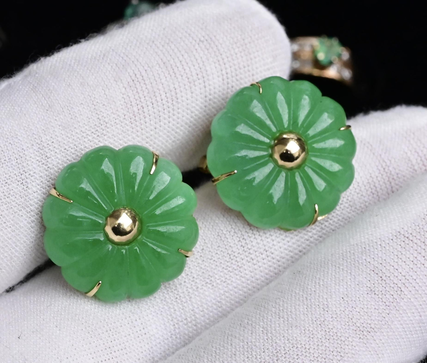 14K Yellow Gold Natural Jade Jadeite Earrings 6.4 DWT IGI Certified