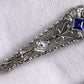 Art Deco Brooch in 14K White Gold with Blue Sapphire & Diamonds IGI Certified