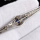 Art Deco Brooch in 14K White Gold with Blue Sapphire & Diamonds IGI Certified