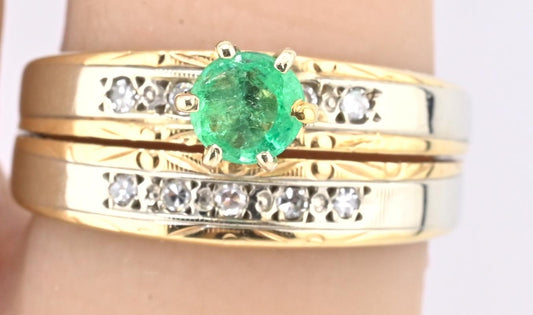 14K Two-Tone Gold Emerald & Diamond Ring, IGI Certified, 5.01g