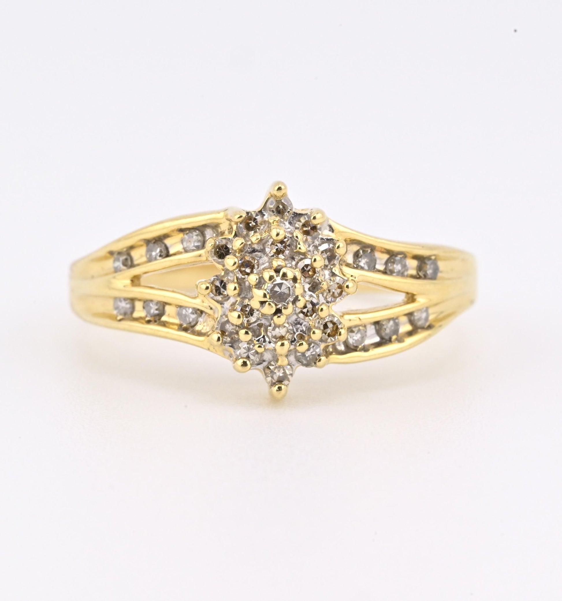 IGI Certified 14K Yellow & White Gold Diamond Cluster Ring – 0.25ct, Size 6.75