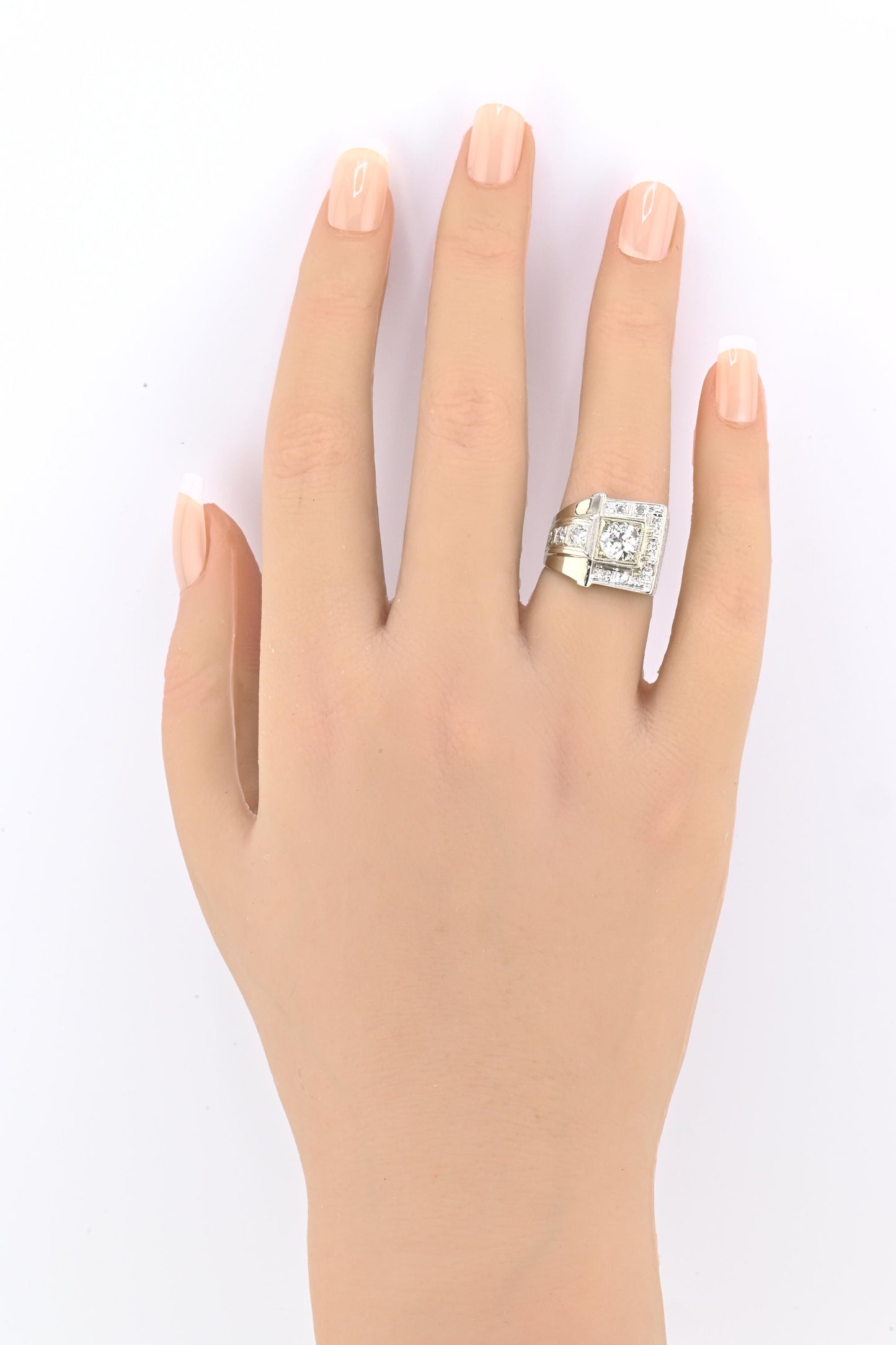 Art Deco GIA 1.00 Carat M Color VS2 Diamond Ring 14K White Gold Ring Size 5.75
