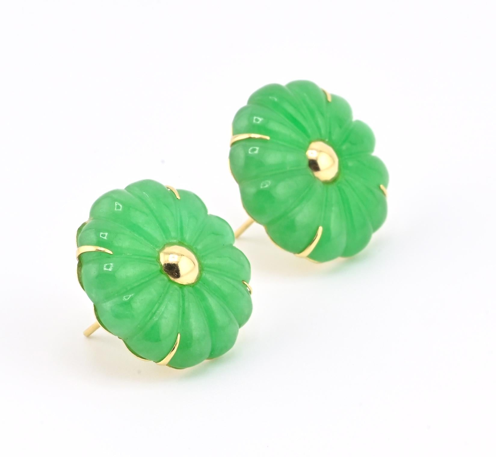 14K Yellow Gold Natural Jade Jadeite Earrings 6.4 DWT IGI Certified