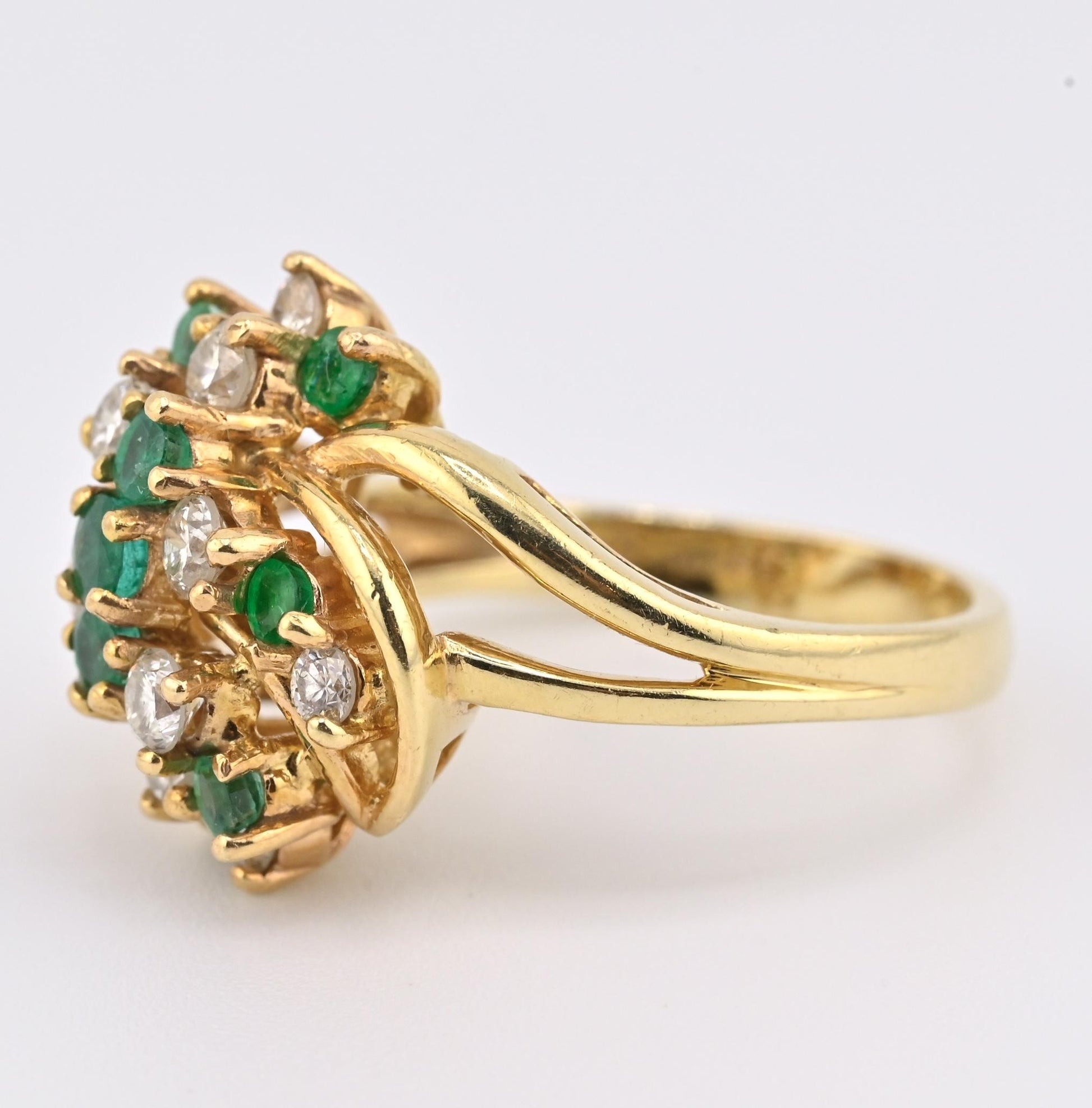 IGI Certified 14K Yellow Gold Emerald & Diamond Cluster Ring Size 4.75