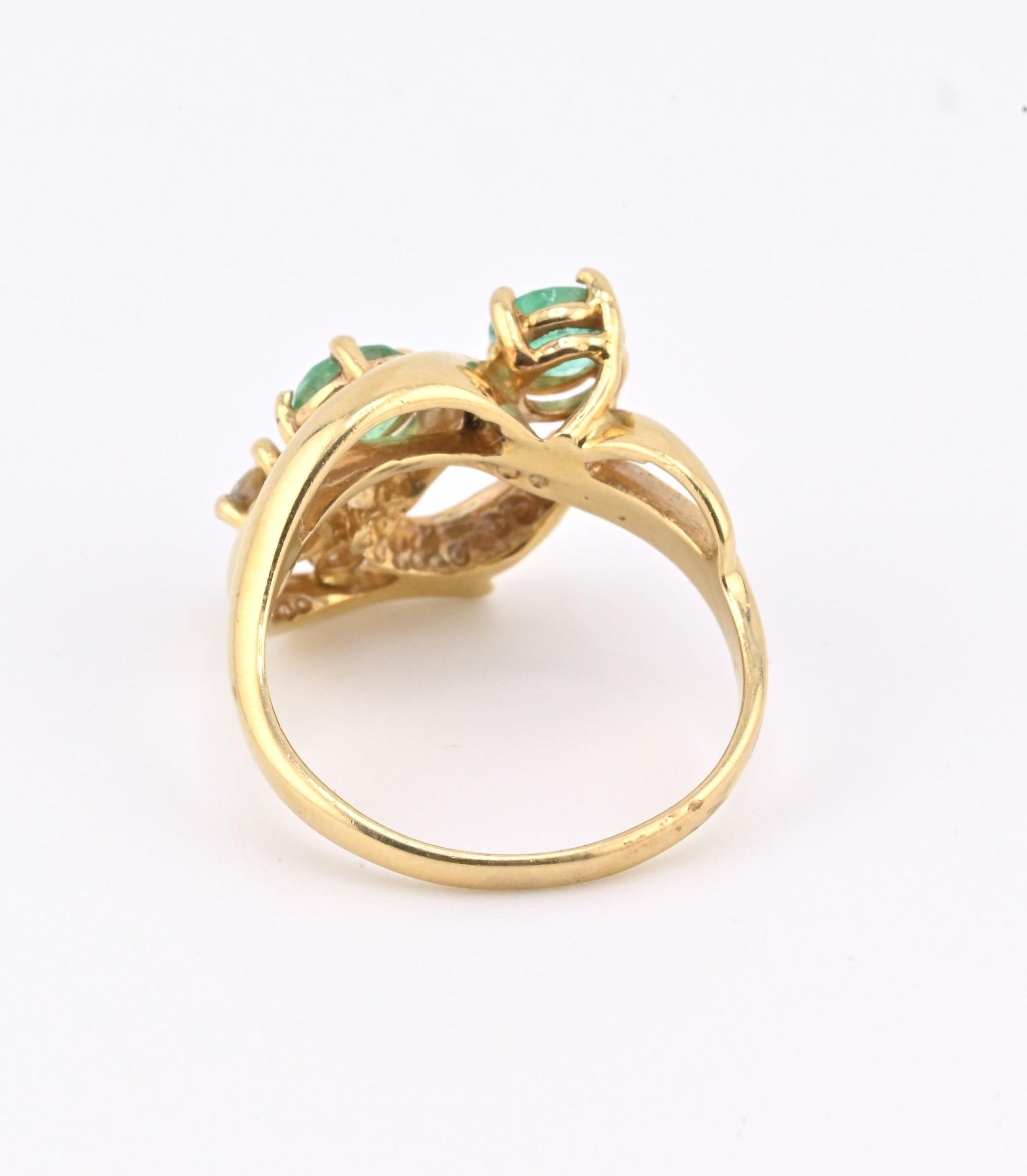 IGI Certified 14K Yellow Gold Ring with 0.70ct Natural Emeralds 0.25ct Diamonds