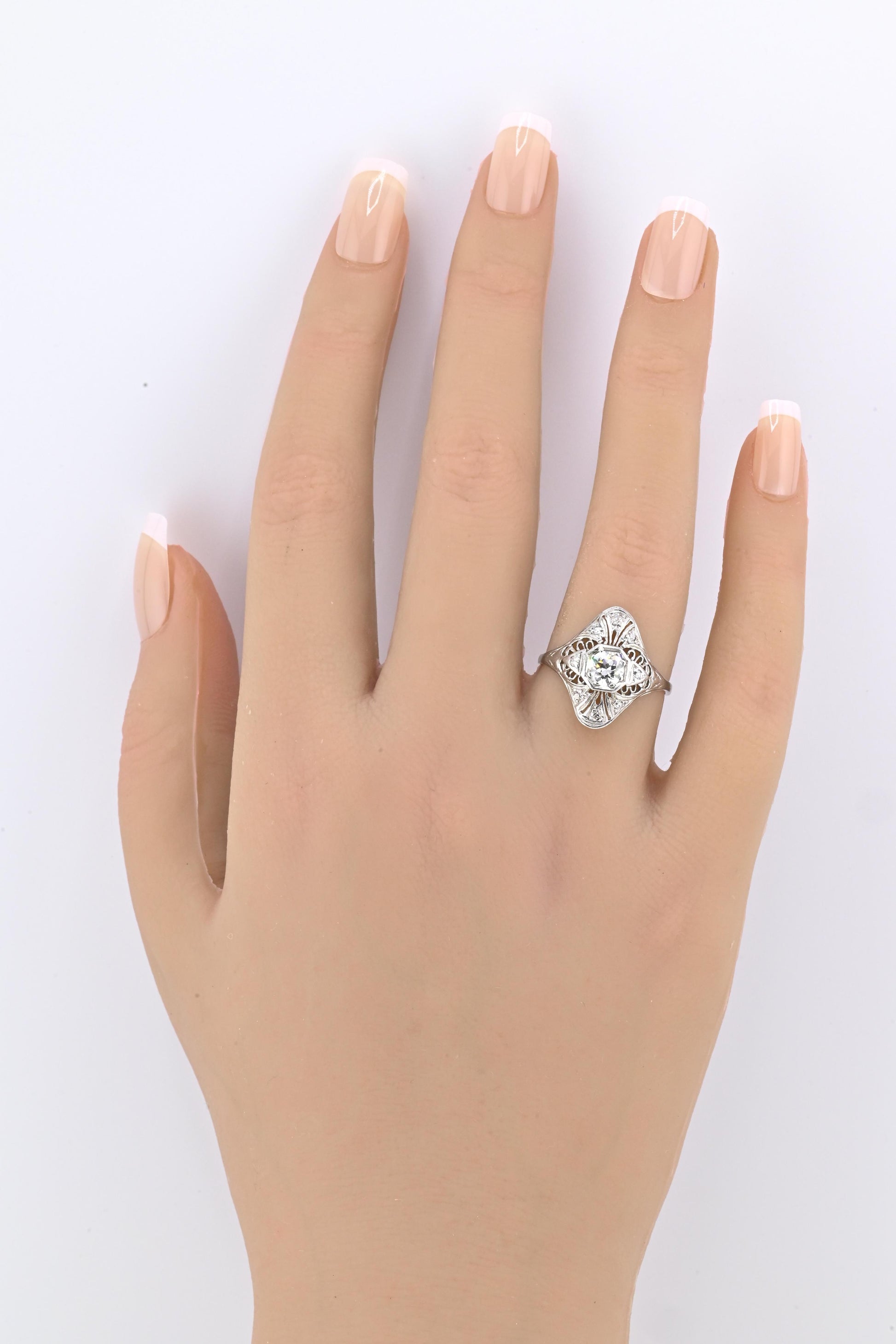 Art Deco Platinum Diamond Ring .50 Carats Center Stone Ring Size 8.75 IGI Cert.