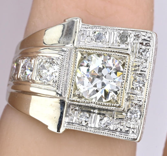 Art Deco GIA 1.00 Carat M Color VS2 Diamond Ring 14K White Gold Ring Size 5.75