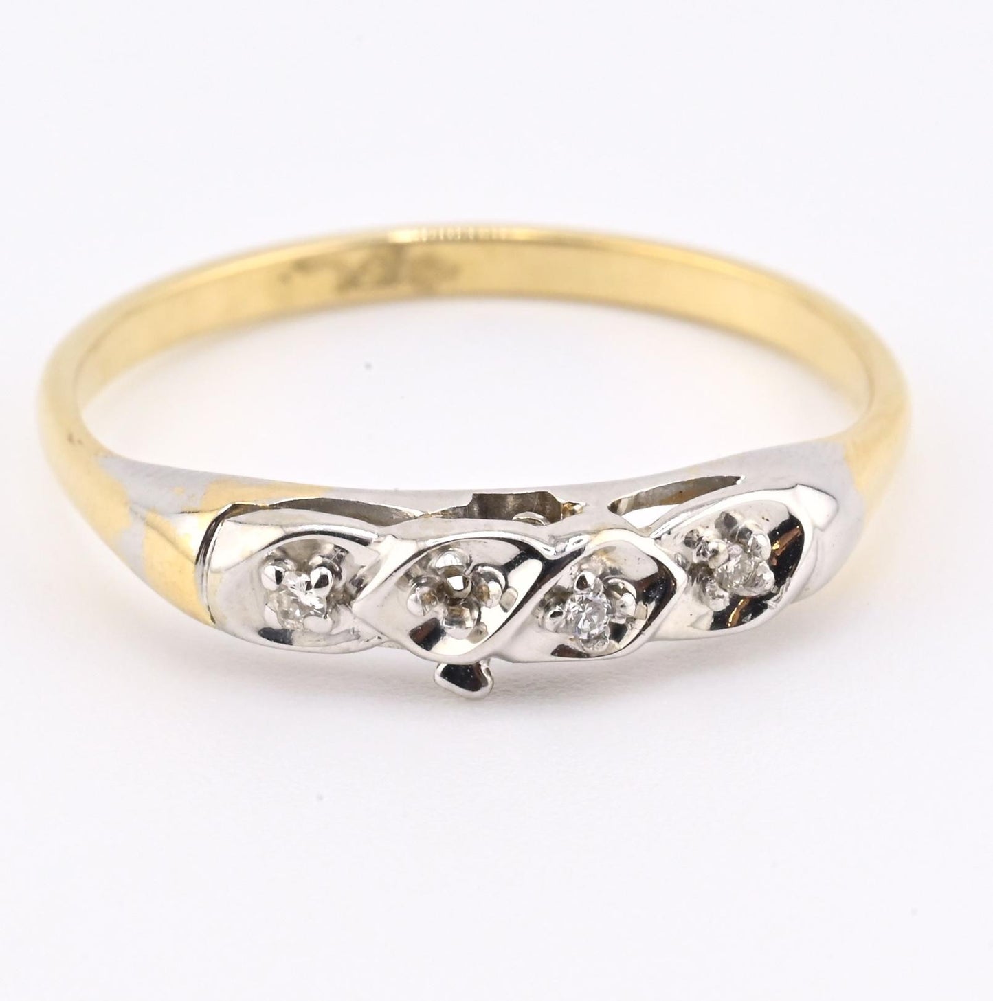 IGI Certified 14K Yellow & White Gold Dainty Ring Natural Diamonds Size 10.25
