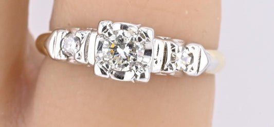 IGI Certified 14K Yellow & White Gold Ring Natural Diamonds Ring Size 4.5