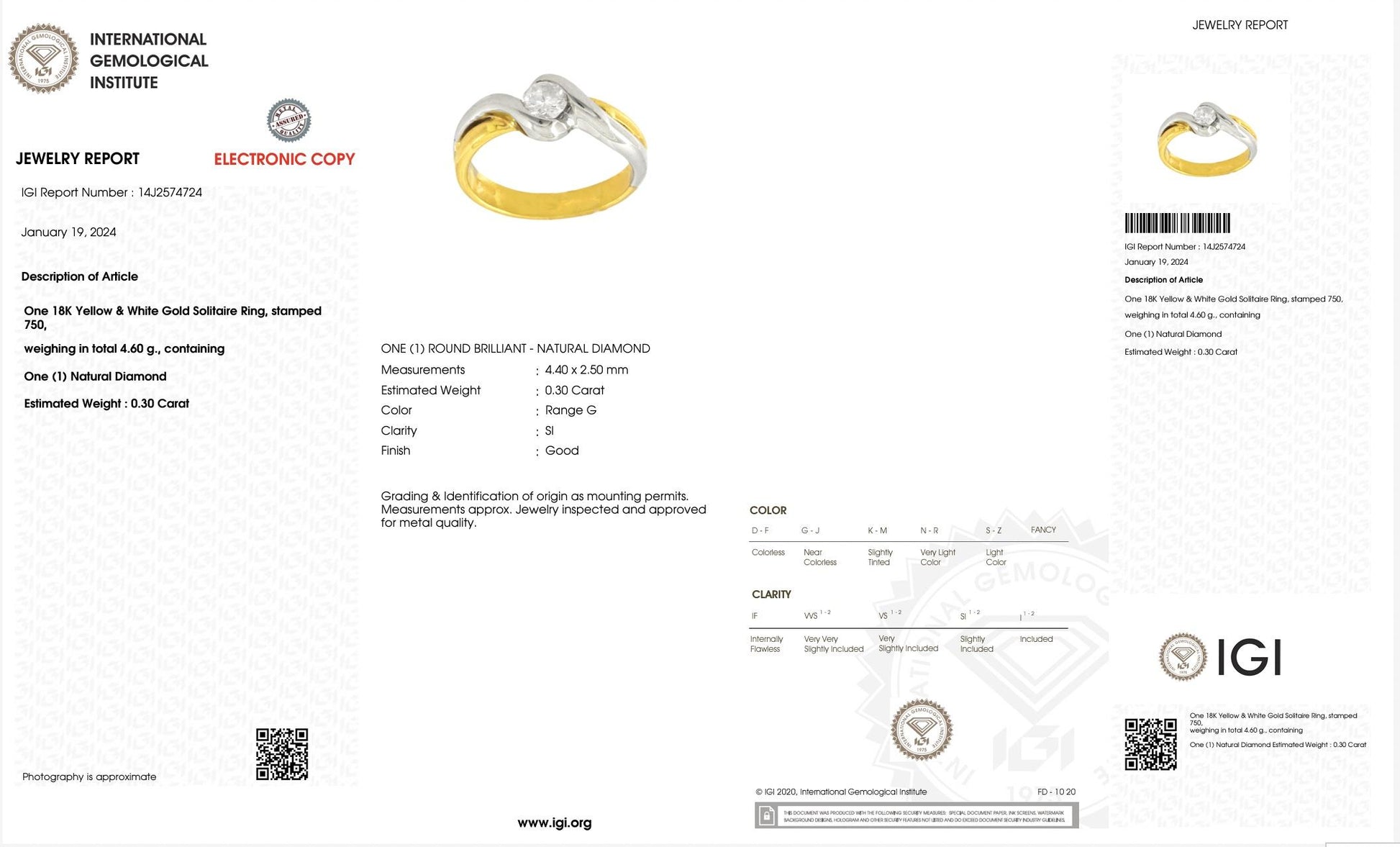 FRED 18K Yellow & White Gold Diamond Ring – 0.30 Carat, IGI Certified, Size 5