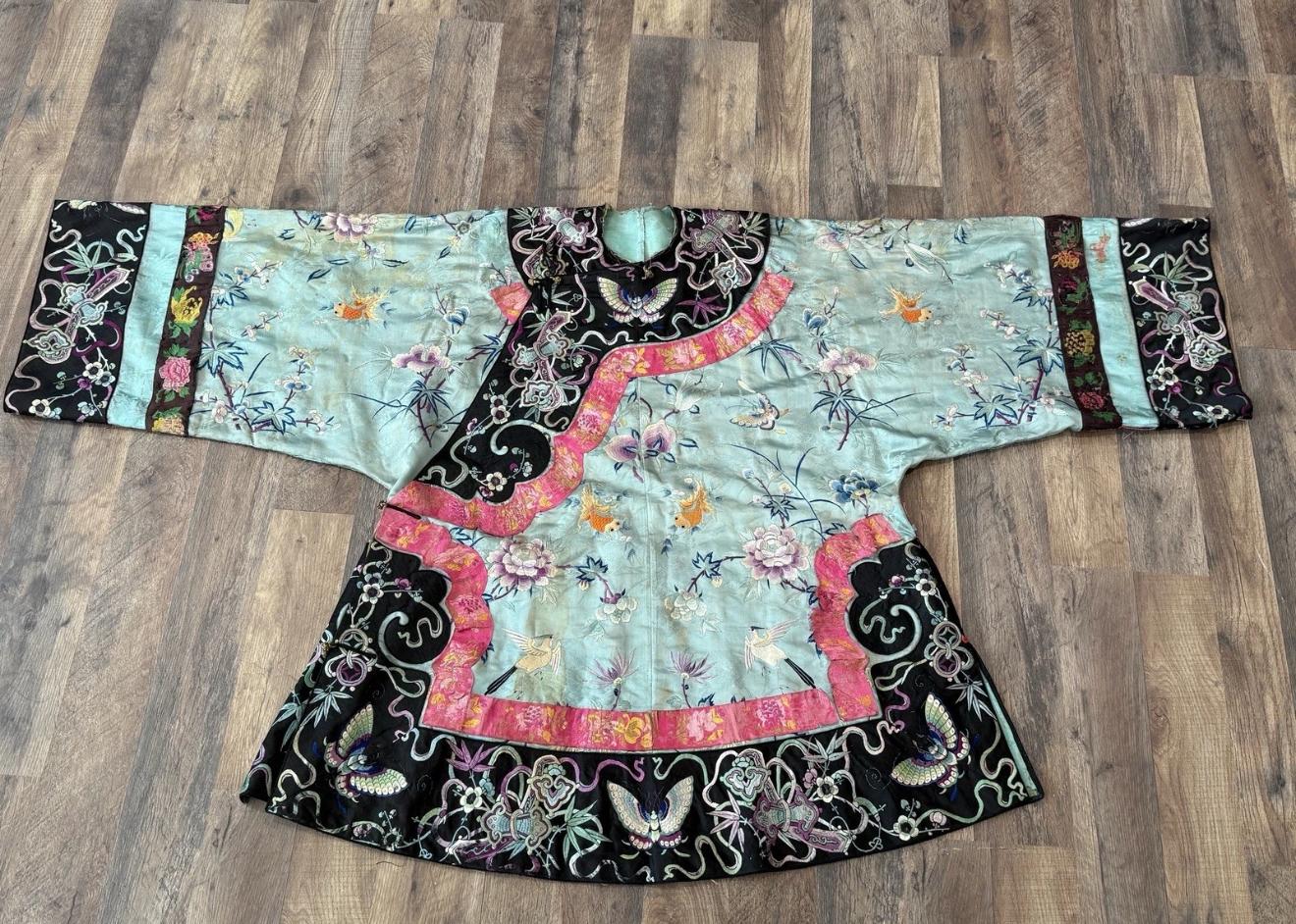 Antique Chinese Qing Dynasty Embroidered Silk Robe | 67x37” Court Robe