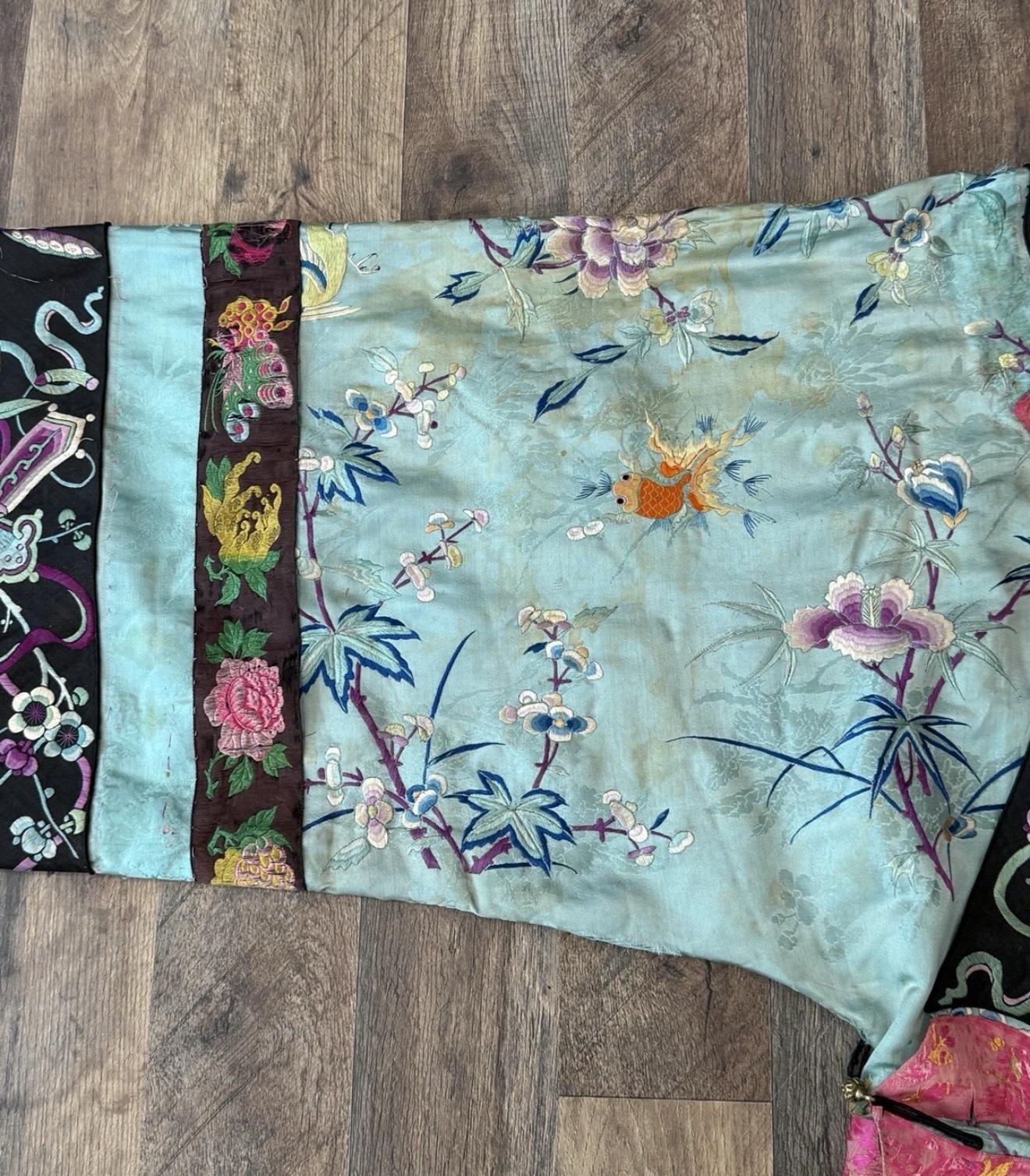 Antique Chinese Qing Dynasty Embroidered Silk Robe | 67x37” Court Robe