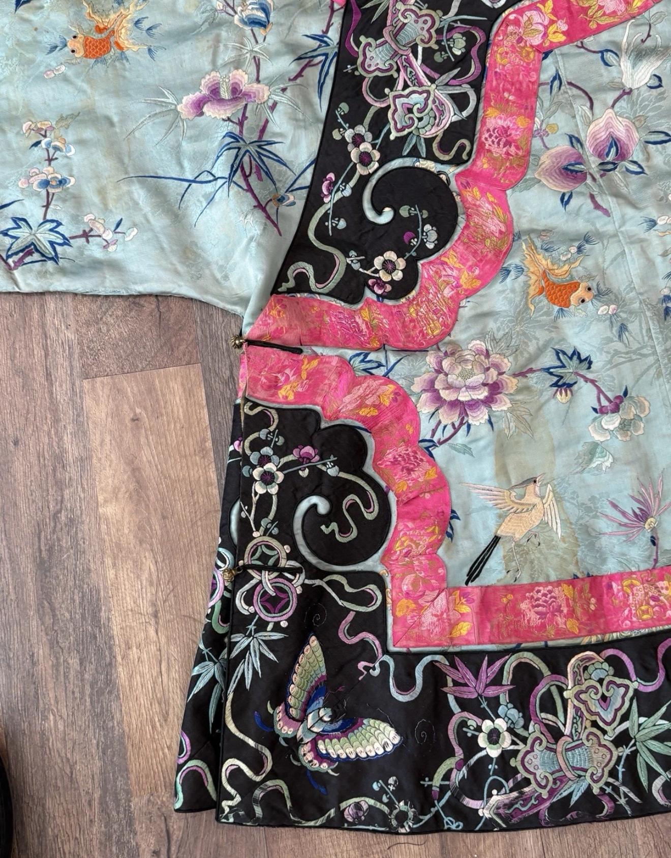 Antique Chinese Qing Dynasty Embroidered Silk Robe | 67x37” Court Robe