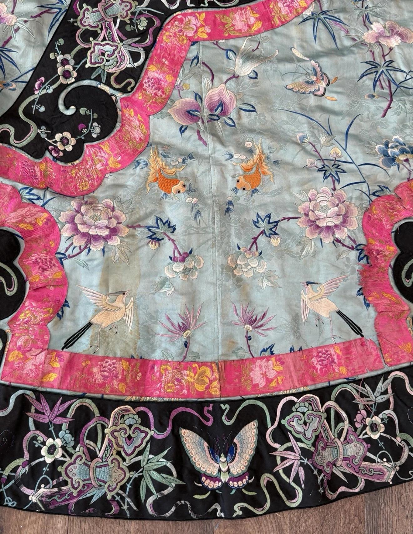 Antique Chinese Qing Dynasty Embroidered Silk Robe | 67x37” Court Robe