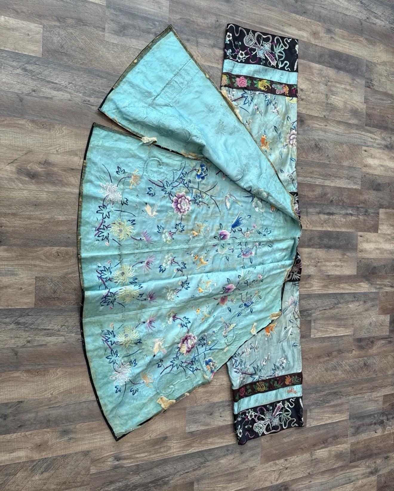 Antique Chinese Qing Dynasty Embroidered Silk Robe | 67x37” Court Robe
