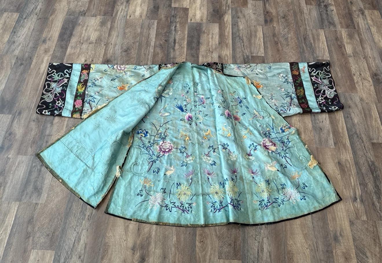 Antique Chinese Qing Dynasty Embroidered Silk Robe | 67x37” Court Robe