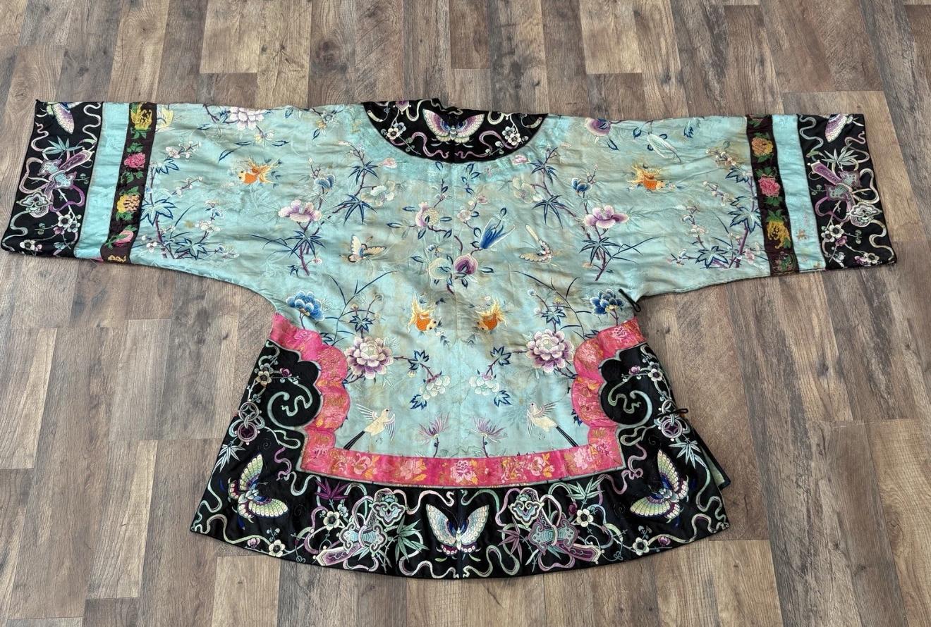 Antique Chinese Qing Dynasty Embroidered Silk Robe | 67x37” Court Robe