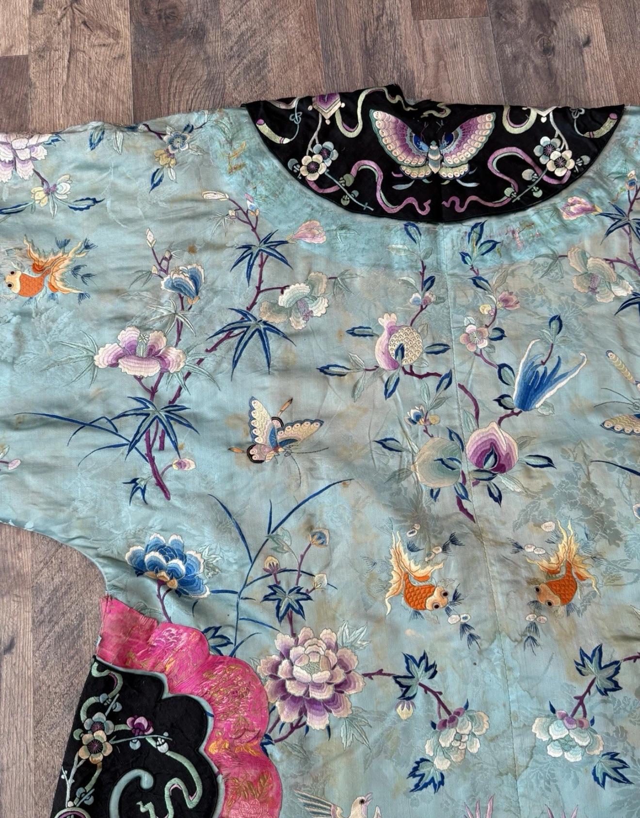 Antique Chinese Qing Dynasty Embroidered Silk Robe | 67x37” Court Robe